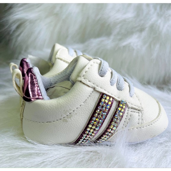 Baby Girl Sporty Striped Crystaled Sneakers 0-6 Months - Picture 2 of 6
